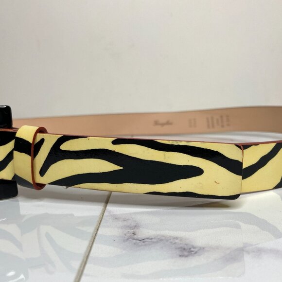 Garuglieri Italy Ivory White & Black ZEBRA Print Glossy Patent Leather Belt S - Picture 4 of 12